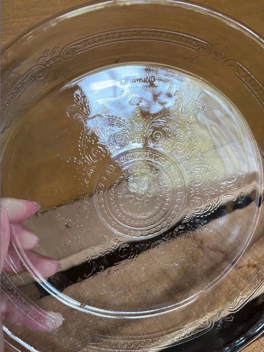 Anchor Hocking Fire-King pie plate in the highly collectible Philbe pattern